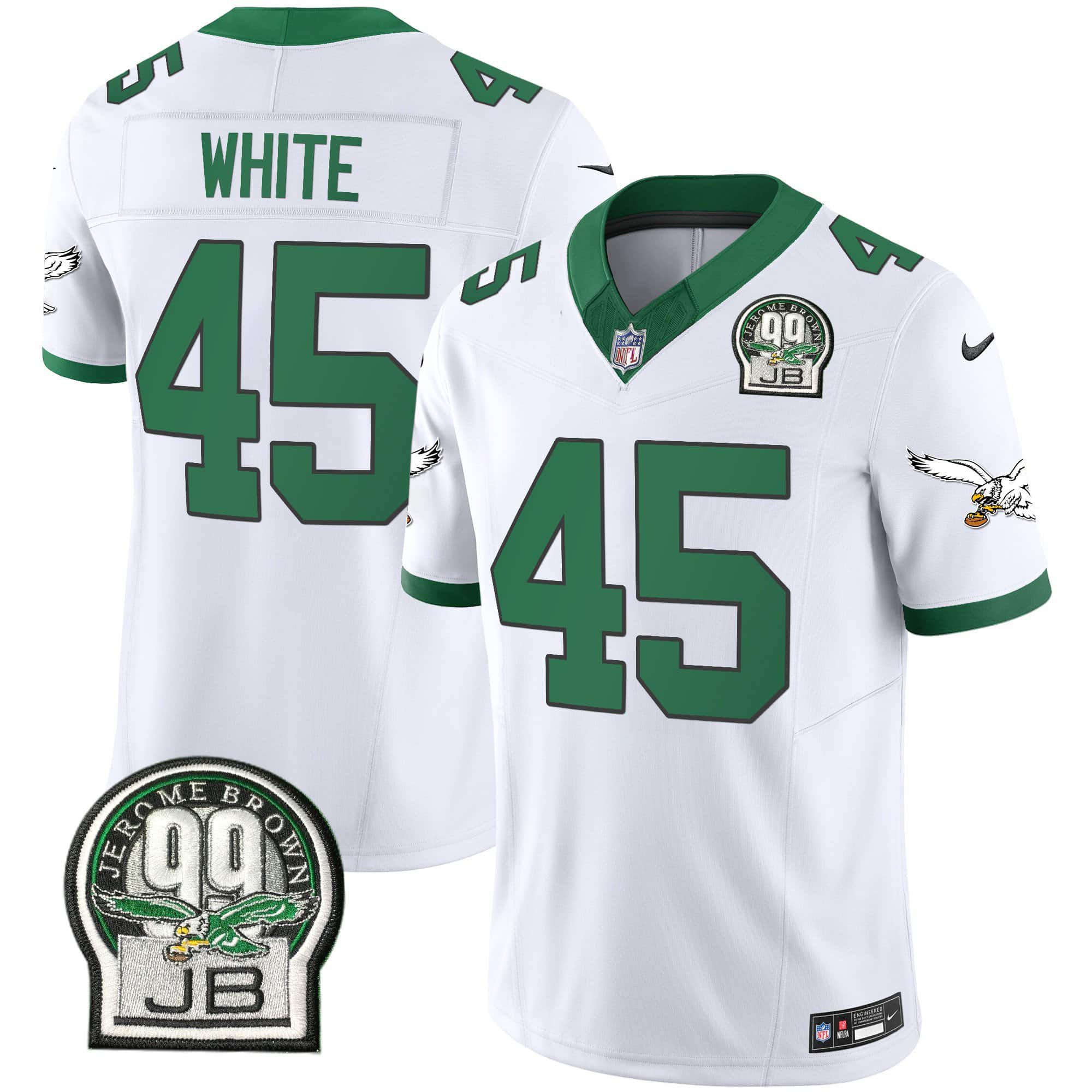 Men Philadelphia Eagles #45 Green White 2024 Nike Jerome Brown Patch Alternate Limited NFL Jersey